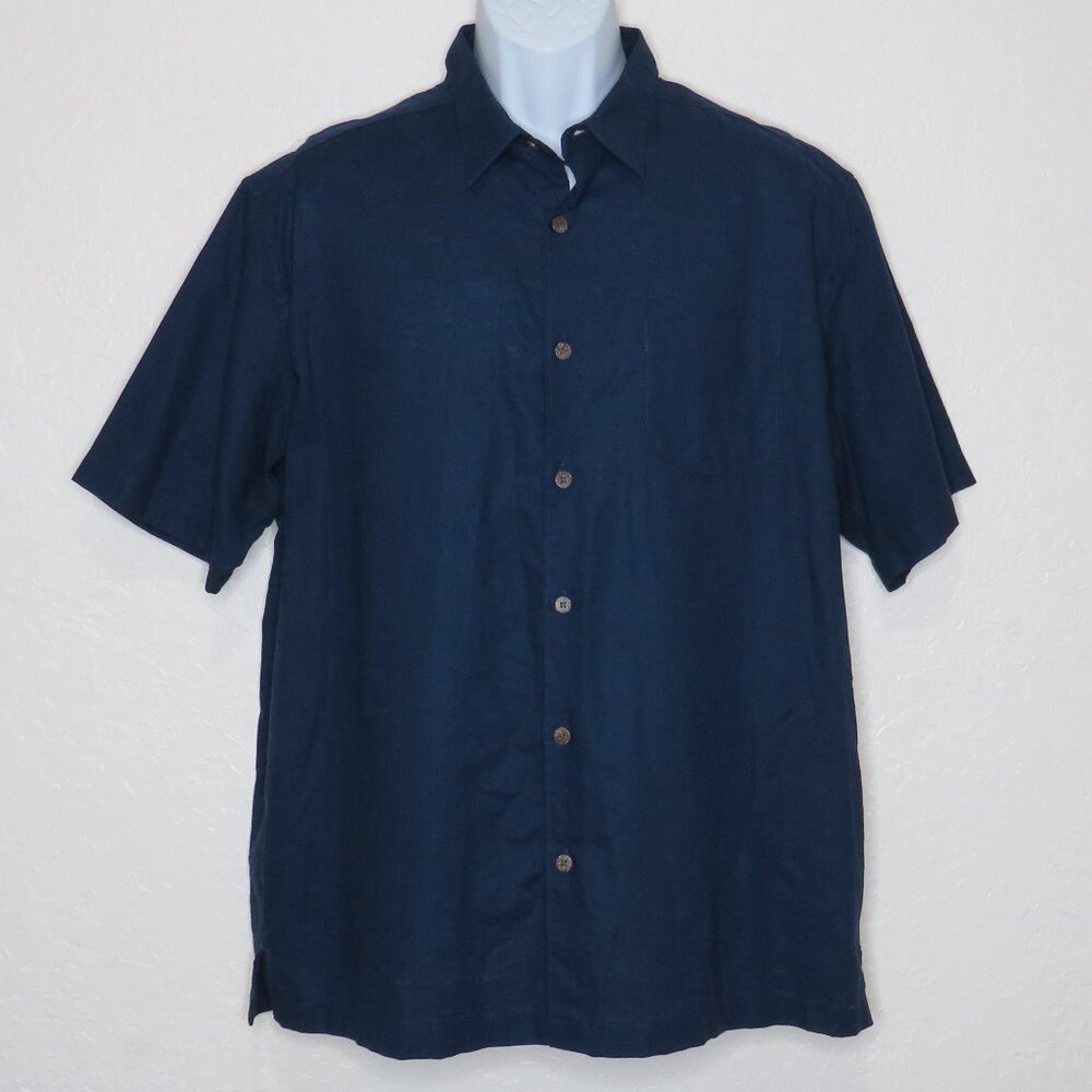 CUBAVERA* Men's Short Sleeve Button Down Straight Hem Pocket Linen Shirt~ Large